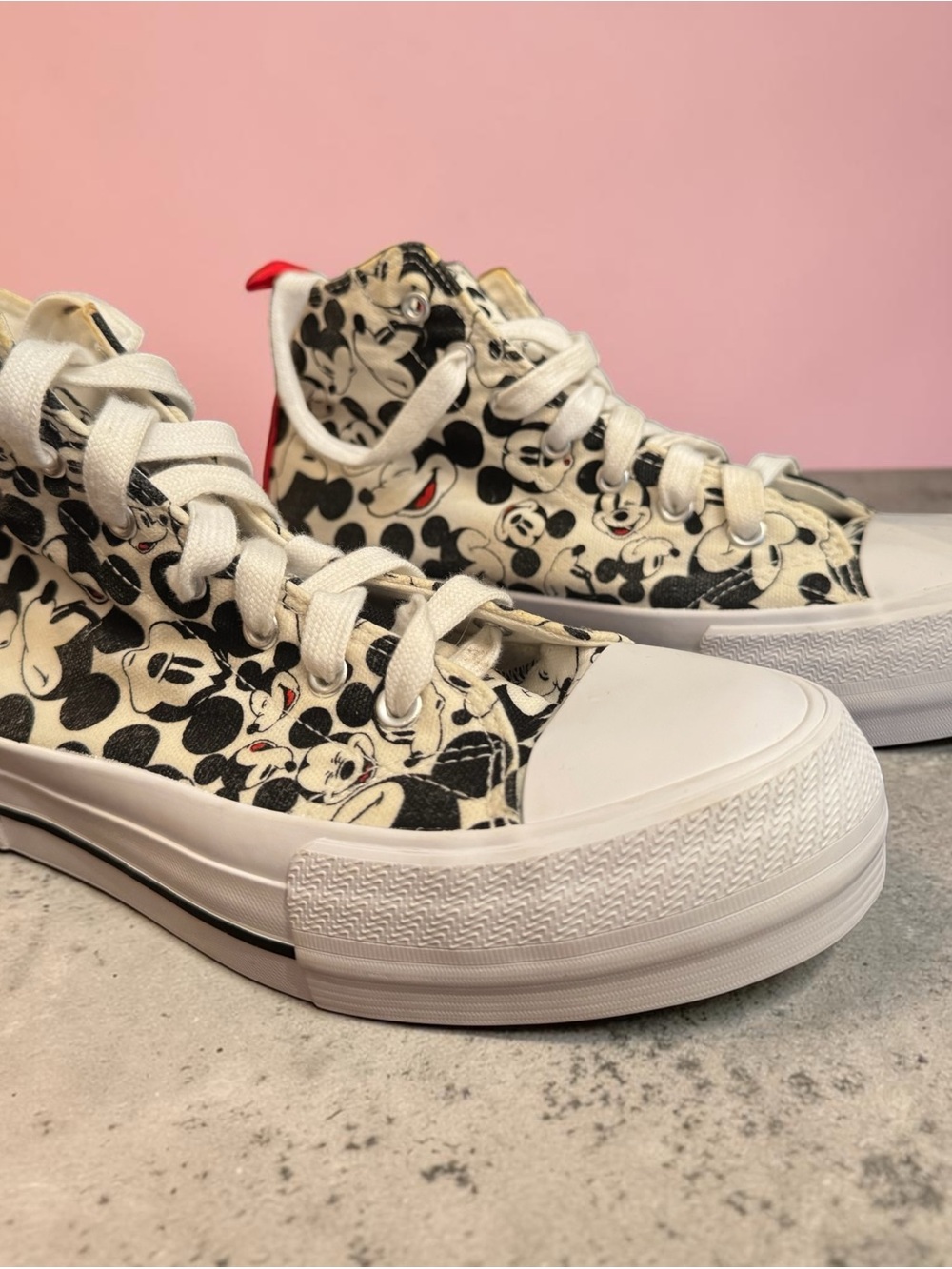 Disney Black & White Mickey Mouse Canvas Sneakers with Red Heel Tab